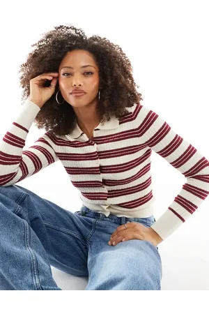 Cotton On Cotton On – Preppy – Poloshirt aus Baumwolle in Karmesinrot gestreift mit Knopfleiste