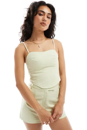 Miss Selfridge – Elegantes Korsett-Oberteil in Limettengrün mit Riemchenträgern