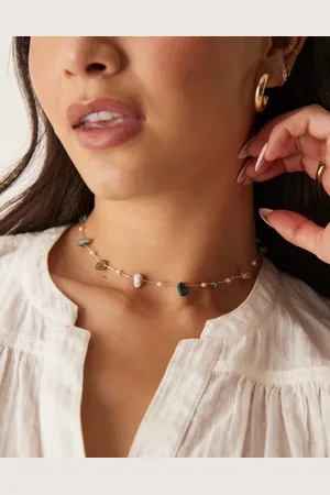ASOS – Kurze Halskette in Goldoptik mit gemischten Halbedelsteinsplittern