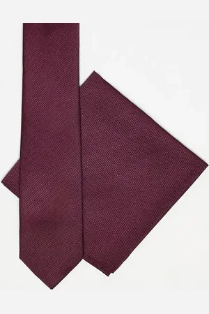 ASOS – Krawatte aus Satin und Einstecktuch in Burgunderrot