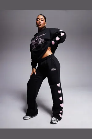 Kaiia – Jogginghose in mit Logo und Puff-Herz-Print in Rosa und weitem Bein, Kombiteil