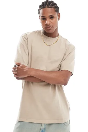 Only & Sons – T-Shirt in Beige mit Used-Details