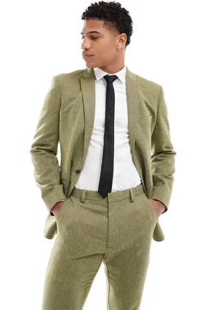 ASOS – Eng anliegende Anzugjacke aus Wollmix mit Panamabindung in Olivgrün