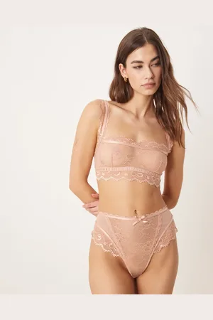 ASOS – Ivy – Brasilianischer Slip aus durchgängiger Spitze in Pfirsich mit hoher Taille