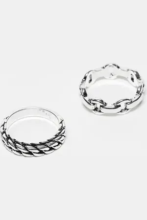 ASOS – 2er-Pack silberfarbene Ringe im Ketten- und Flechtdesign