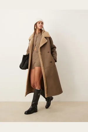 ASOS – Verstärkter Longline-Trenchcoat in Vintage- mit Teddyfell