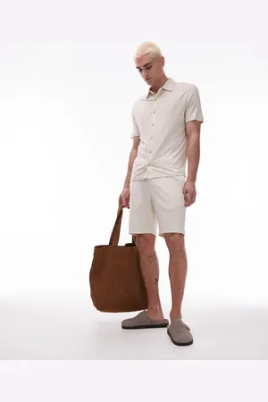 MANGO – Jersey-Shorts in Beige mit Waffelstruktur