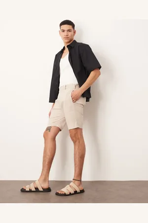 ASOS – Elegante, schmal geschnittene Shorts aus Leinenmix in Steinbeige