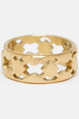 ASOS – Ring aus wasserfestem Edelstahl in angerauter Goldoptik mit Zierausschnitten