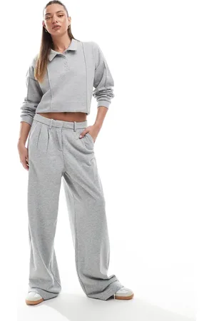 VERO MODA – Hose aus Jersey in Hellgrau meliert mit weitem Bein, Kombiteil