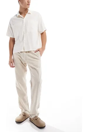 JACK & JONES – Locker geschnittene Leinen-Hose in Beige