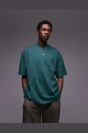 Topman – Geripptes T-Shirt in Dunkelgrün mit extremer Oversize-Passform