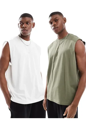 ASOS – 2er-Pack Oversize-Tanktops in Cremeweiß und Khaki