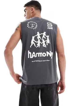 Only & Sons – Oversize-Trägertop in Anthrazit mit „Harmony“-Rückenprint