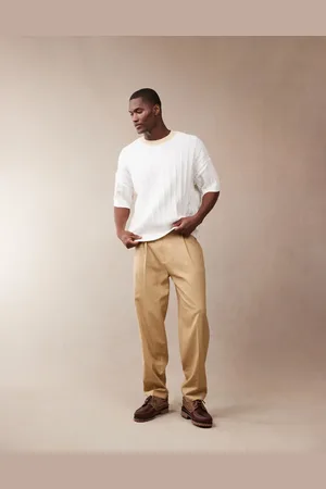 ASOS – Elegante, schmal zulaufende Oversize-Hose aus Leinenmix in Camel mit Bundfalte vorn