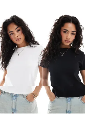 Pull&Bear – 2er-Pack T-Shirts aus Baumwolle in Schwarz und Weiß