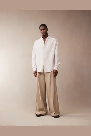ASOS – Elegante Bundfalten-Hose aus Leinenmix in Steinbeige mit sehr weitem Bein