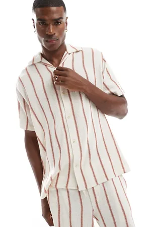 JACK & JONES – Hemd in Creme und Rot gestreift mit Reverskragen, Kombiteil