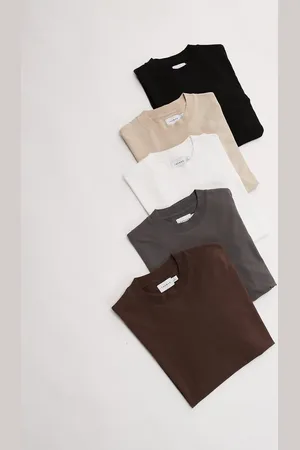 Topman – 5er-Pack Oversize-T-Shirts in Schwarz. Weiß, Grau, Steinbeige und Braun