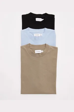 Topman – 3er-Pack Oversize-T-Shirts in Schwarz, Khaki und Hellblau
