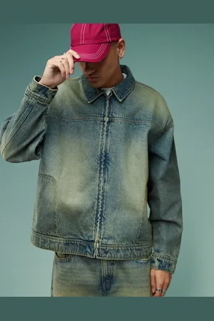 ASOS – Harrington-Jacke in verwaschenem Mittelblau mit Tönung, Kombiteil