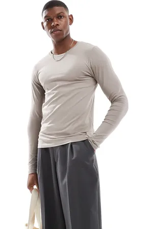 ASOS – Essential – Langärmliges Muskelshirt in Stein