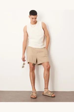 ASOS – Schicke kurze Bermuda-Shorts aus Leinenmix in dunklem Steinbeige
