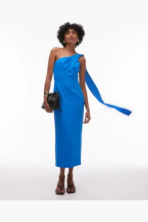 MANGO – Kleid in Kobaltblau mit drapiertem One-Shoulder-Träger