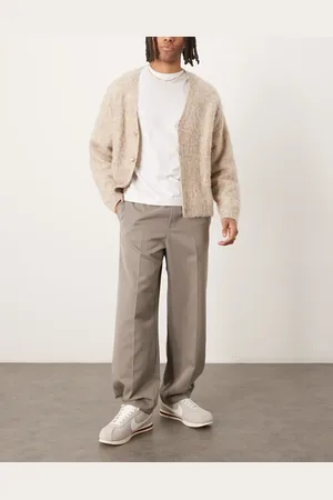 ASOS – Elegante Schlupfhose in dezentem Khaki mit weitem Bein mit Druckknöpfen am Saum