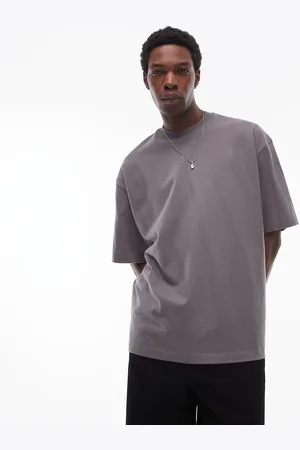 Topman – T-Shirt in Mittelgrau mit Super-Oversize-Schnitt