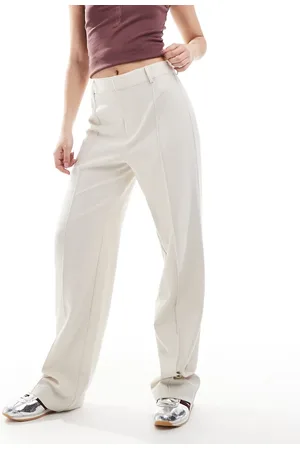 Pull&Bear – Elegante Hose in Beige mit geradem Schnitt und Ziernaht vorne