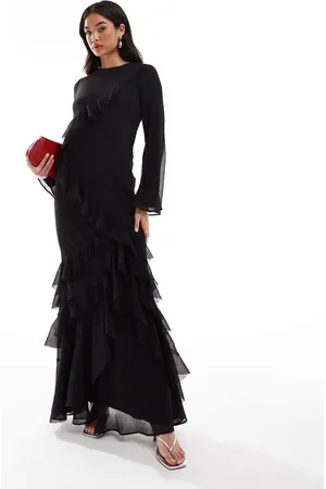 ASOS – Ausgestelltes, langärmliges Maxikleid in mit extremen Rüschen