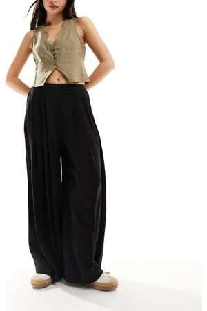 ASOS – Palazzo-Hose in mit Leinenanteil, weitem Schnitt und Bundfalten