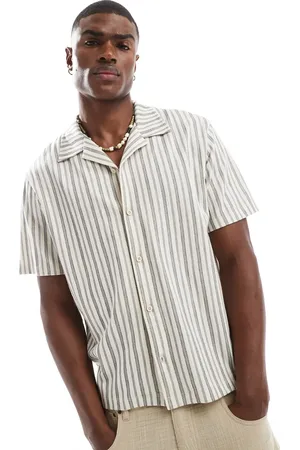 JACK & JONES Premium – Hemd in Creme und gestreift mit Reverskragen