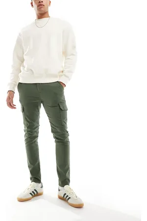 ASOS – Eng geschnittene Cargohose in Khaki