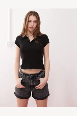 Noisy May – Moni – Jeansshorts in dunkelgrauer Waschung mit hohem Bund