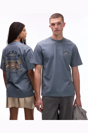 Dickies – Fort Lewis – T-Shirt in Mittelblau mit Leopardengrafik auf dem Rücken