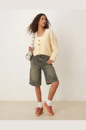 Dickies – Jeans-Carpenter-Jorts in Indigoblau mit verblasster gelber Tönung