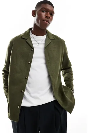 ASOS – Hemdjacke in Khaki im angerautem Woll-Look mit Reverskragen