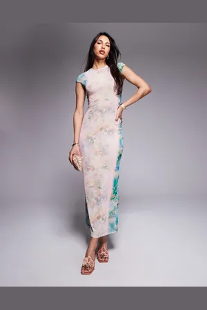 AFRM – Maxikleid mit Nebel-Print und Rundhalsausschnitt