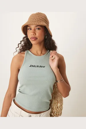 Dickies – Geripptes Trägertop in Hellgrün mit mittigem Logo