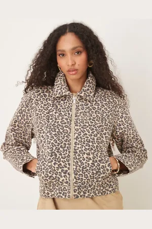 Abercrombie & Fitch – Workwear-Jacke aus Denim mit Reißverschluss vorne und Leopardenmuster
