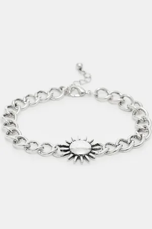 Reclaimed – Silberfarbenes Unisex-Kettenarmband mit Sonnenanhänger