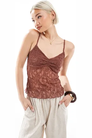 Pull&Bear – Spitzen-Camisole in gebranntem mit kontrastierendem Besatz