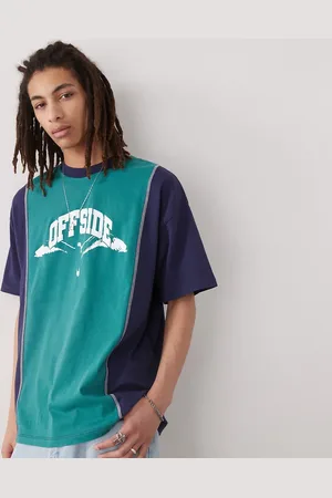 COLLUSION – Oversize-T-Shirt mit Farbblockdesign in Blau und und College-Logo im Used-Look