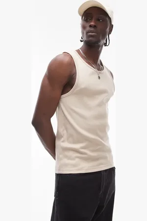 Topman – Geripptes Trägershirt in Steinbeige