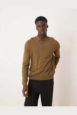ASOS – Locker geschnittener, kastiger Strickpullover in Khaki mit Polokragen und Brusttasche