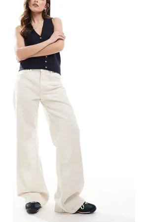 Pull&Bear – Jeans in Ecru mit hohem Bund und weitem Bein