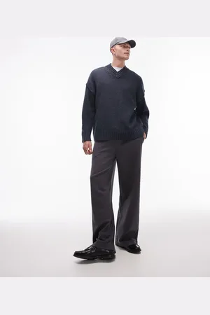 Topman – Oversize-Pullover in Blau mit V-Ausschnitt und Ziernaht