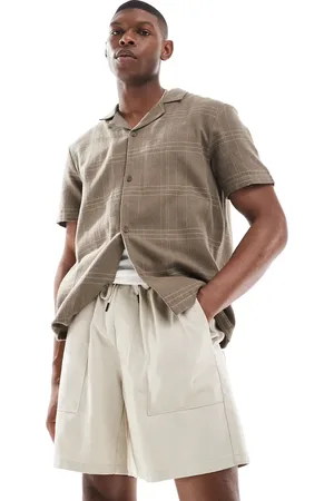 Only & Sons – Worker-Shorts aus Leinenmix in Beige